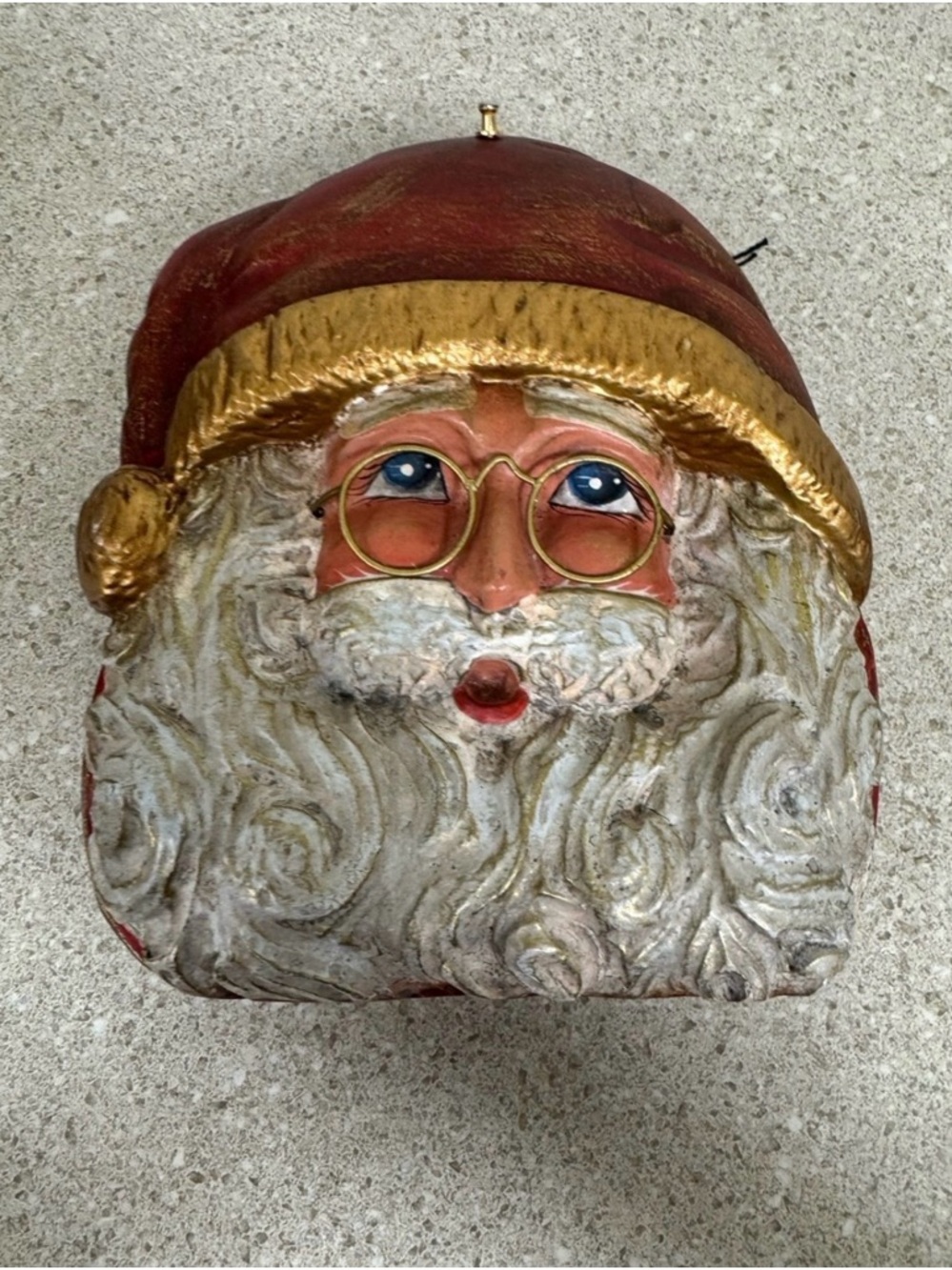 Festive Santa Head Ornament in Red and Gold